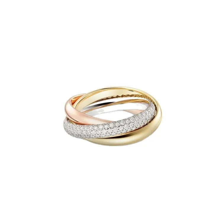 Silver geometric U-shaped couple rings with full diamond coverage in silver-black colour