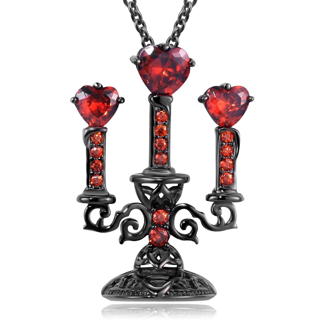 Gothic style zinc alloy clavicle chain necklace with a hollow candlestick pendant in a retro colour finish.