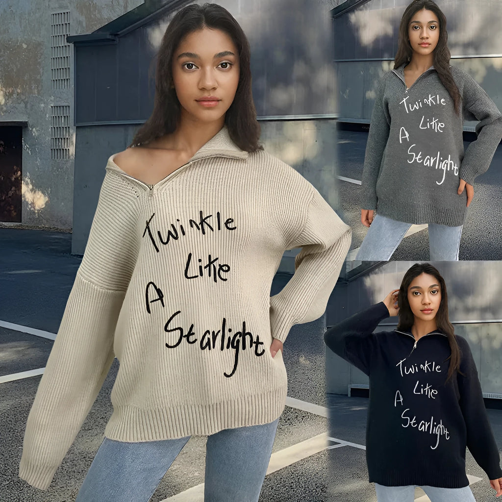 Women's retro turtleneck sweater with oblique zipper in alpaca wool blend fabric