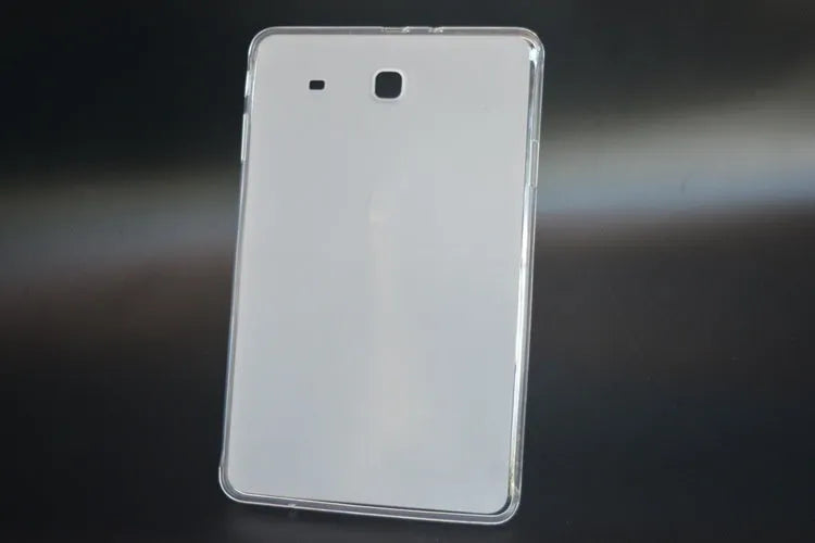 Clear transparent white ultra-thin silicone protective case for a tablet on a white background.