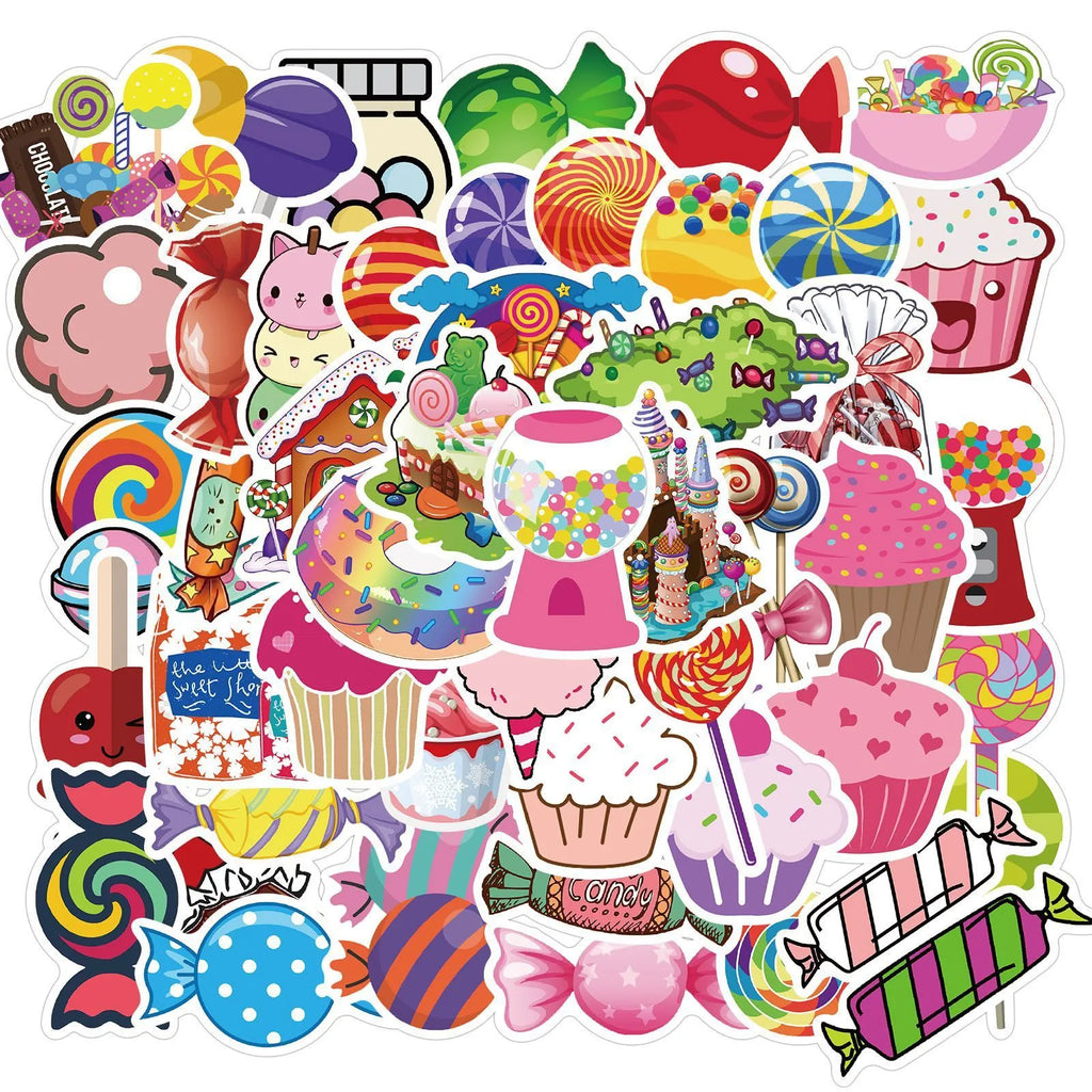 Colourful Candy series graffiti sticker sheets showing cute cartoon designs in graffiti patterns