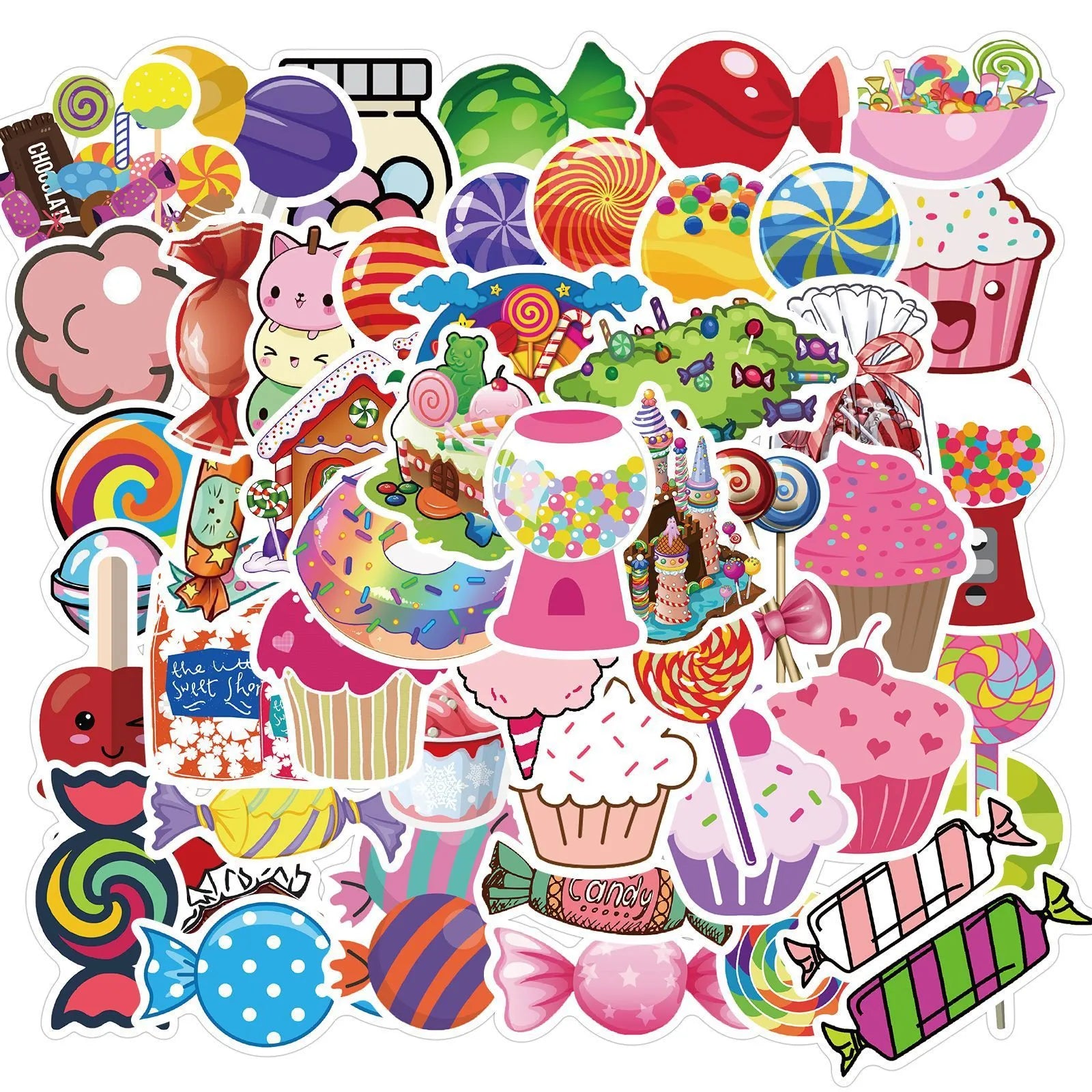 Colourful Candy series graffiti sticker sheets showing cute cartoon designs in graffiti patterns