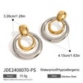 Golden round stud earrings with double-layer hollow construction and contemporary geometry design