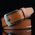 Men's retro-style belt with pattern detail and pin buckle closure in imitation leather