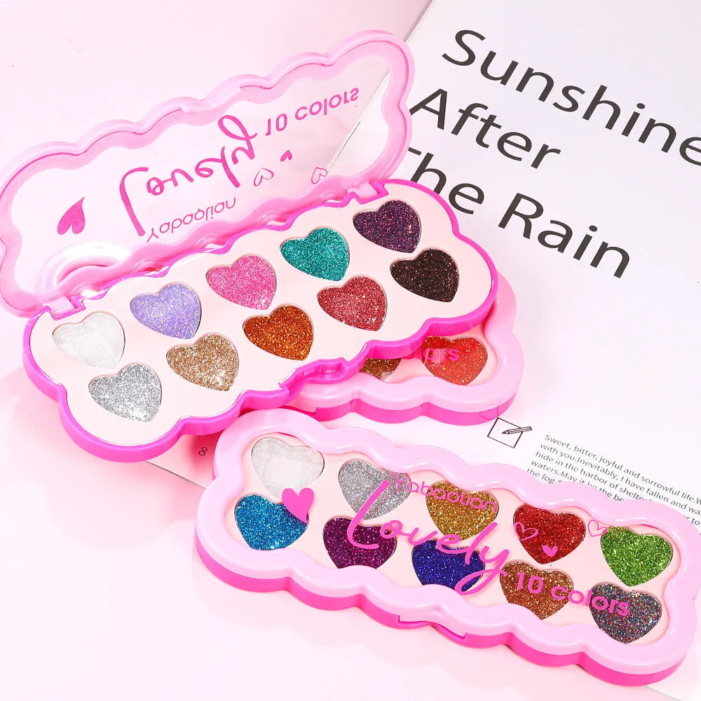Pearlescent Heart ten-color sequin eyeshadow palette showing shades for punk and festival makeup