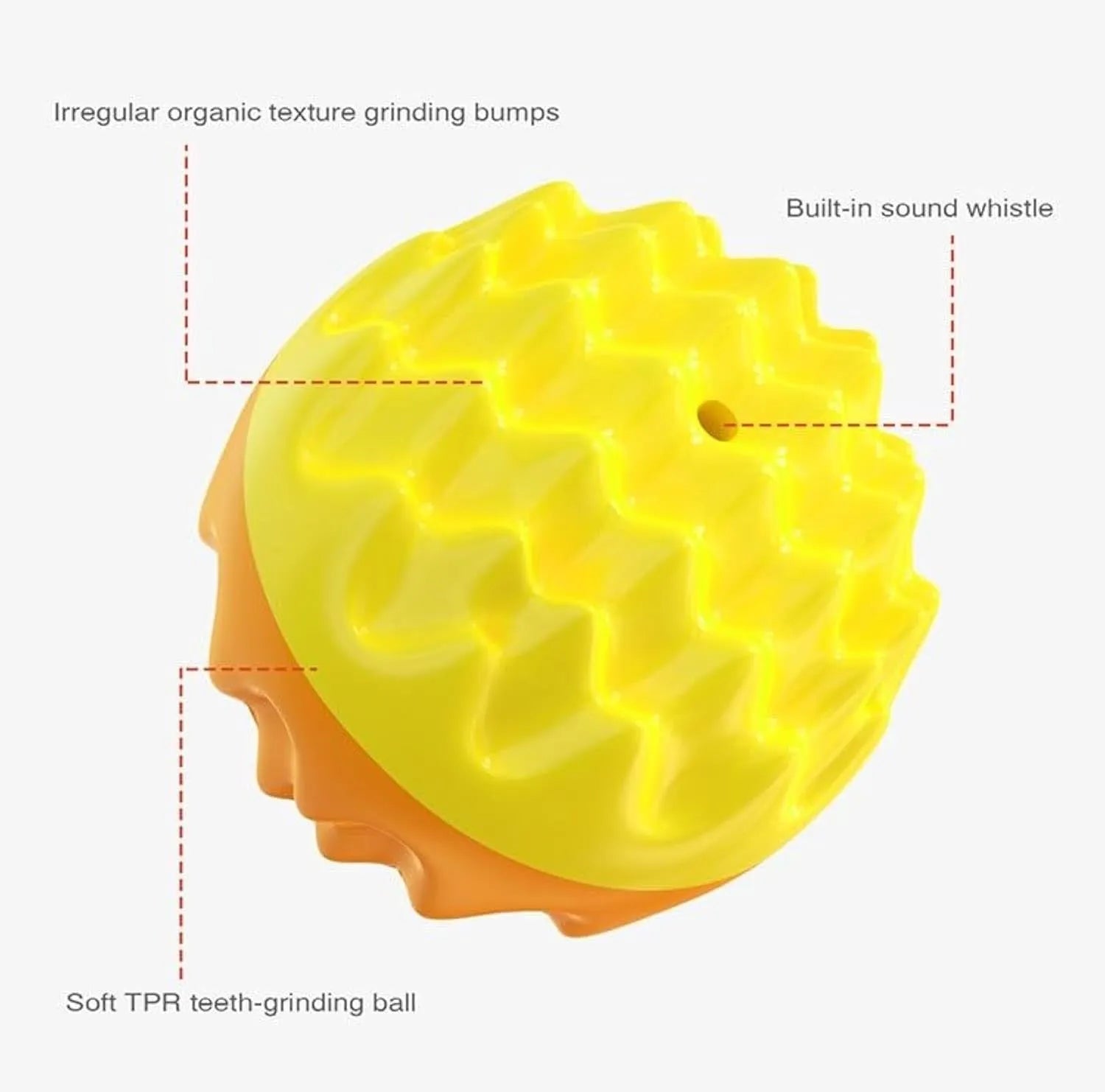 Blue rubber dog ball toy with spiky texture for dental cleaning and squeaky interactive features