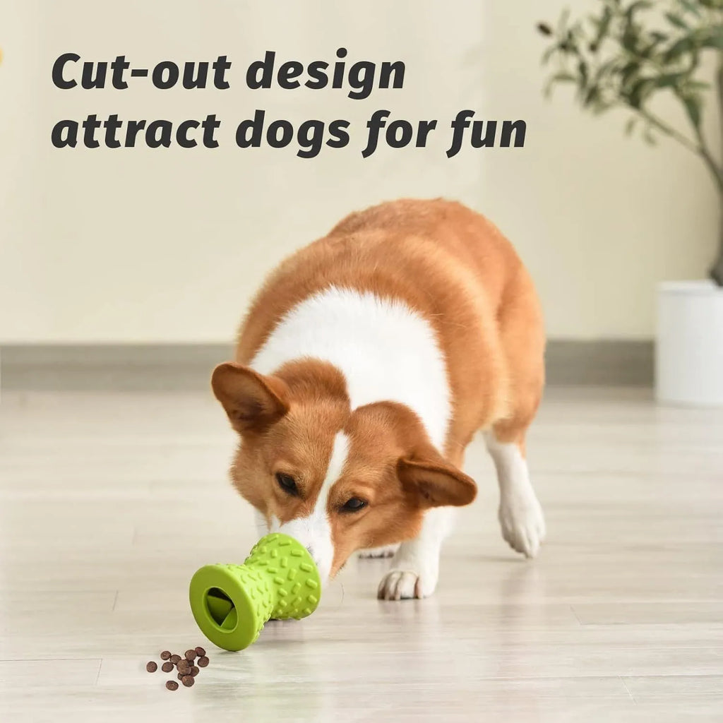 Natural rubber treat dispensing bone toy for dogs in blue, green or purple colours