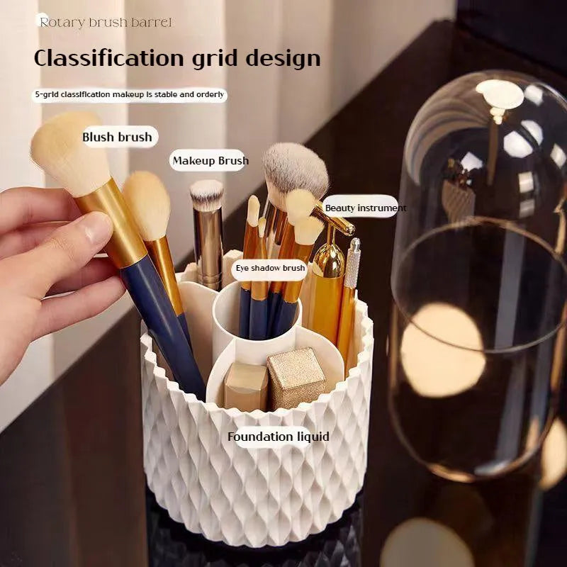 Transparent acrylic makeup brush storage box with rotating base and dustproof lid