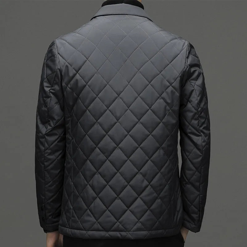 Men's thick winter jacket with lapel collar in black, shrimp blue, or dark grey colours