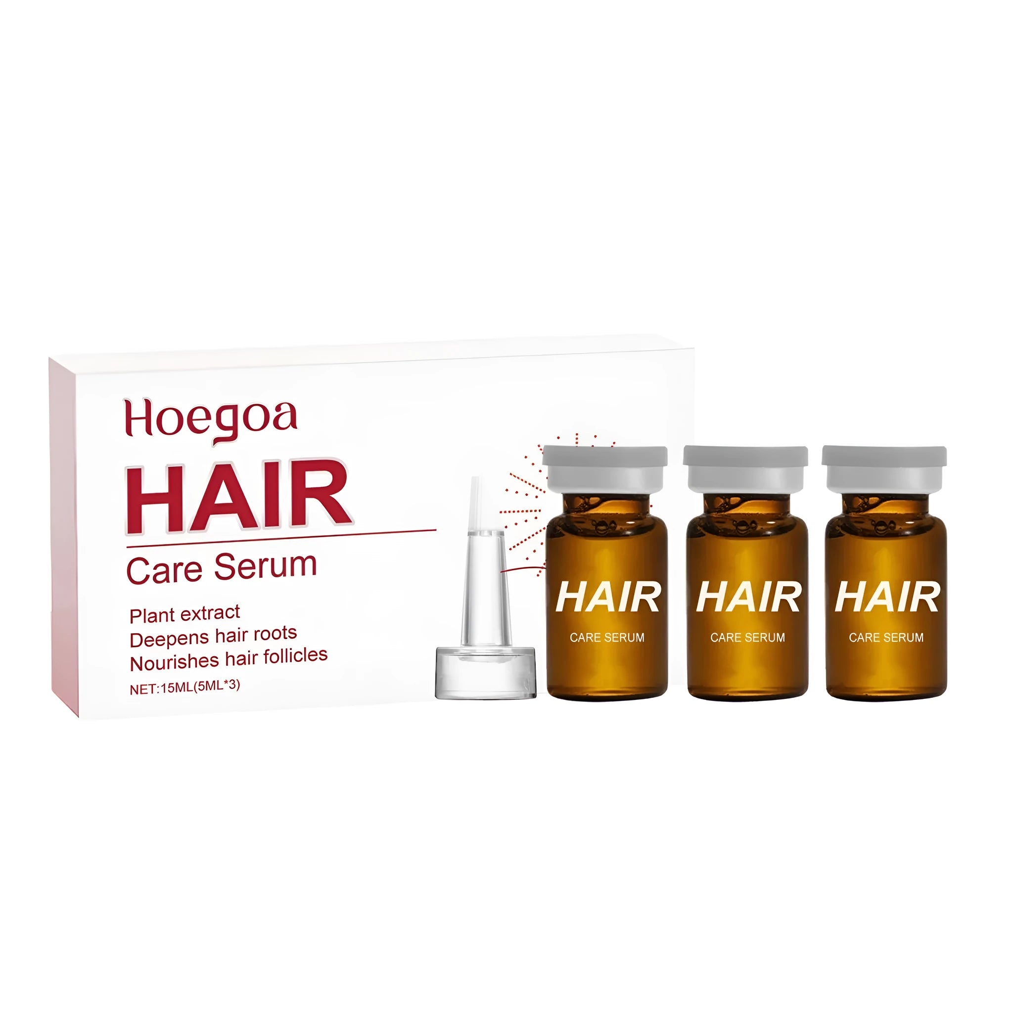 Hair root liquid with three 5ml vials showing ginger, rosemary and pumpkin seed oil ingredients