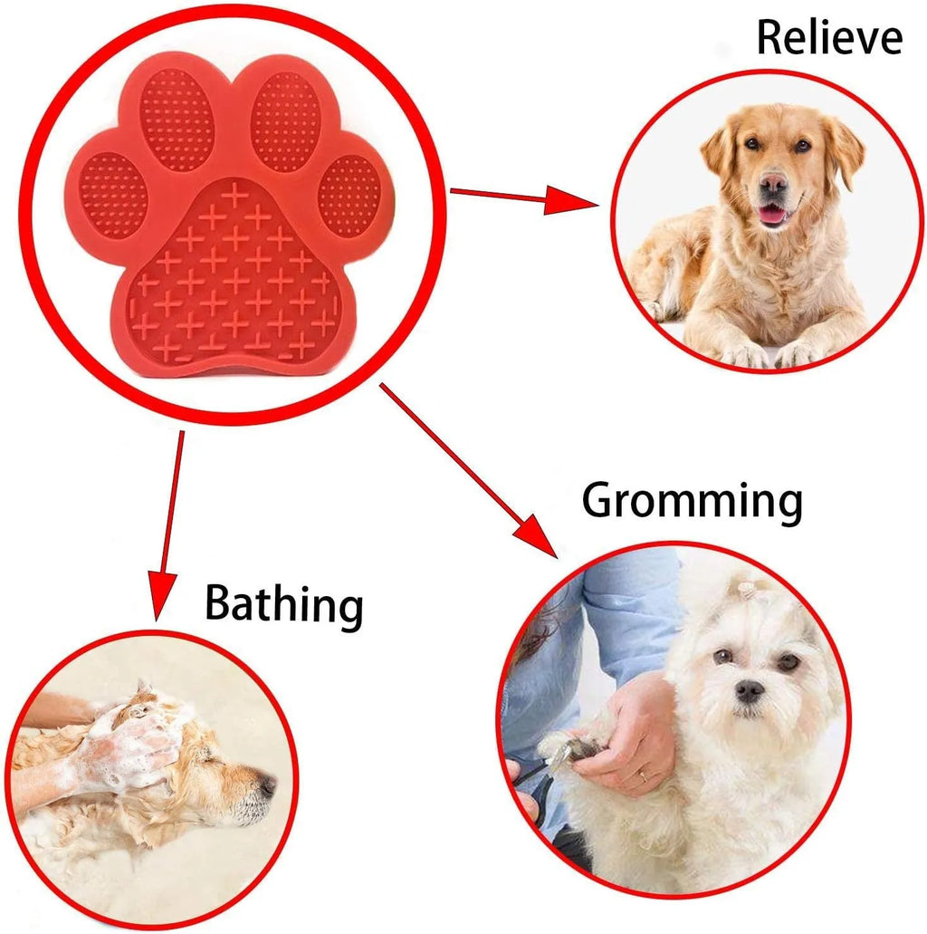 Square blue silicone dog licking mat with bone texture and suction cups on back.