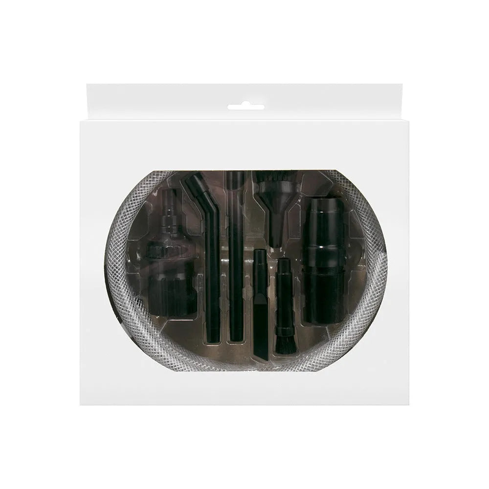 Eight-piece vacuum cleaner attachment set for compact space cleaning