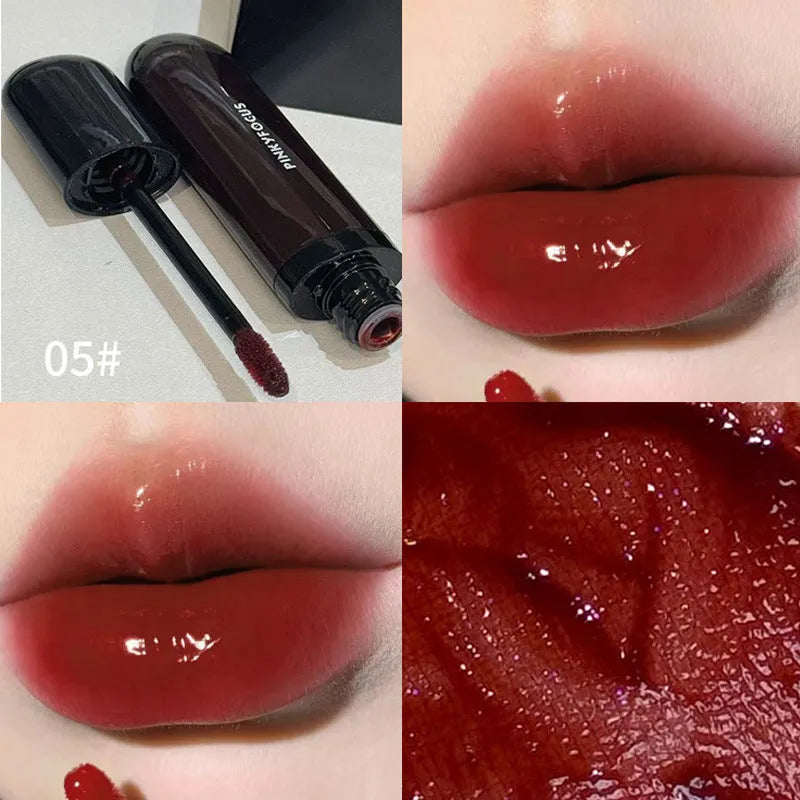 Black Citrus Mirror Lip Lacquer in six shades including tomato, orange brown and rose