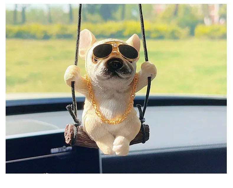 Resin bulldog car hanging ornament for rearview mirrors in cartoon style with multiple colour options