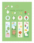 PVC index stickers measuring 15 by 50mm in twelve decorative styles and colours for study notes
