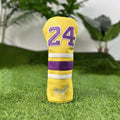 Set of four PU golf club headcovers for driver, fairway woods, hybrid, and putter in assorted colours.