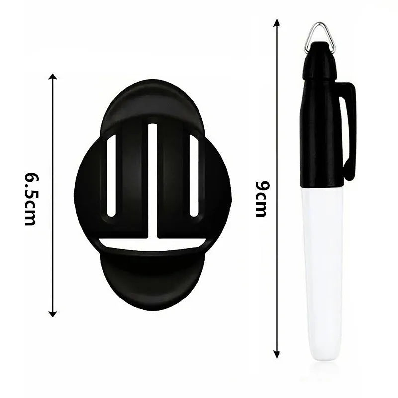 Golf putting alignment tool with 4 scribers and drawing pen on practice green