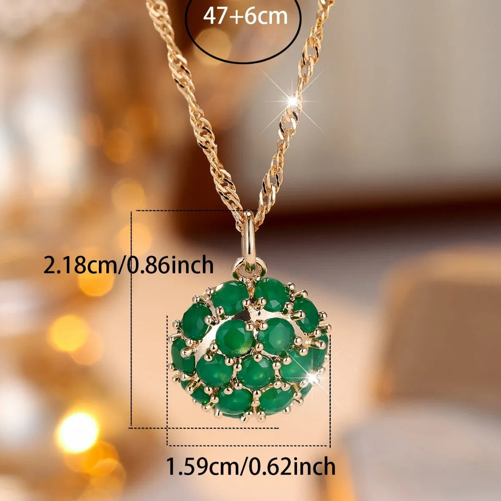 Round green jade pendant with diamond setting on champagne gold chain necklace