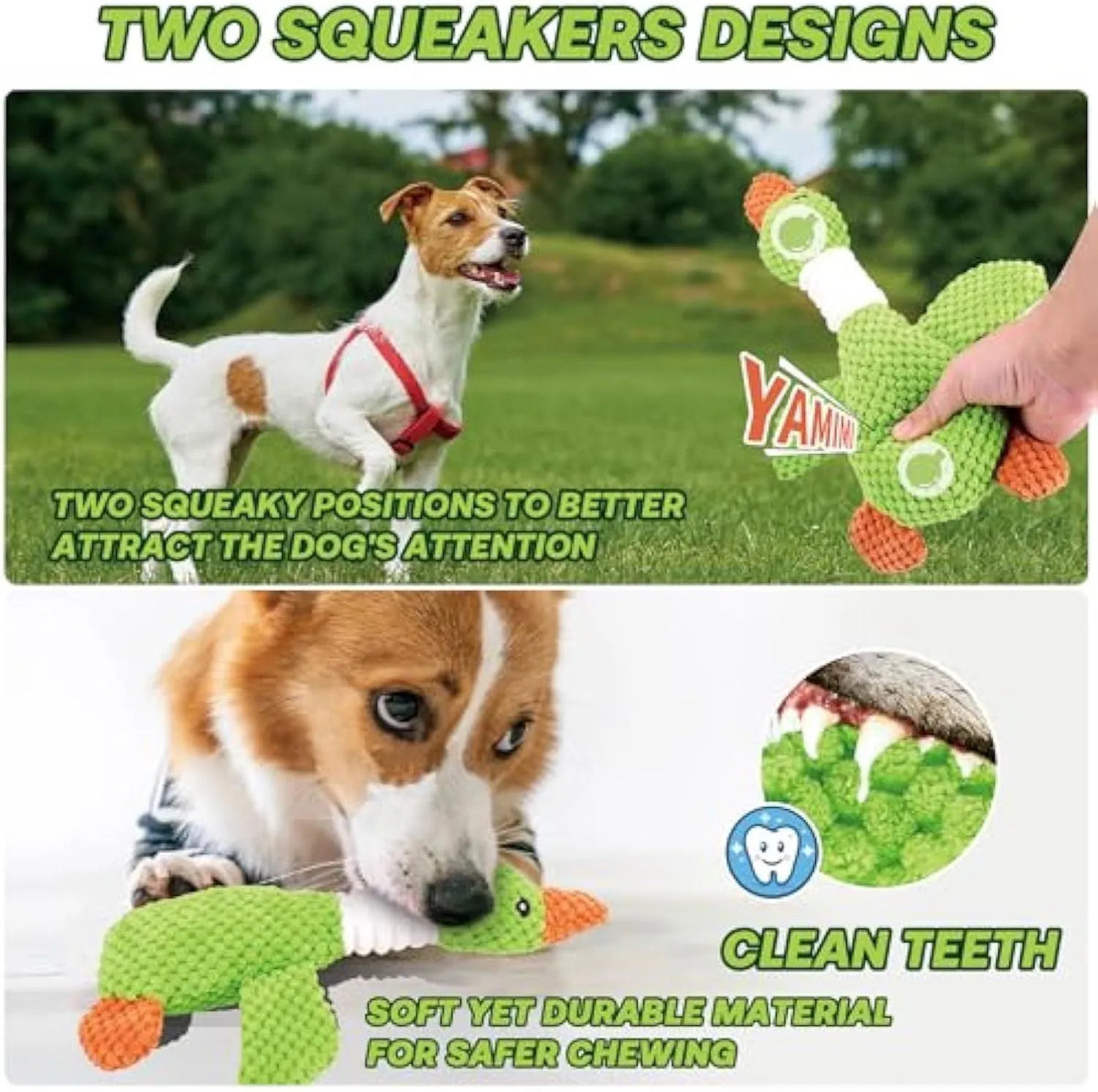 Blue duck-shaped dog plush toy with squeakers for chewing and interactive play