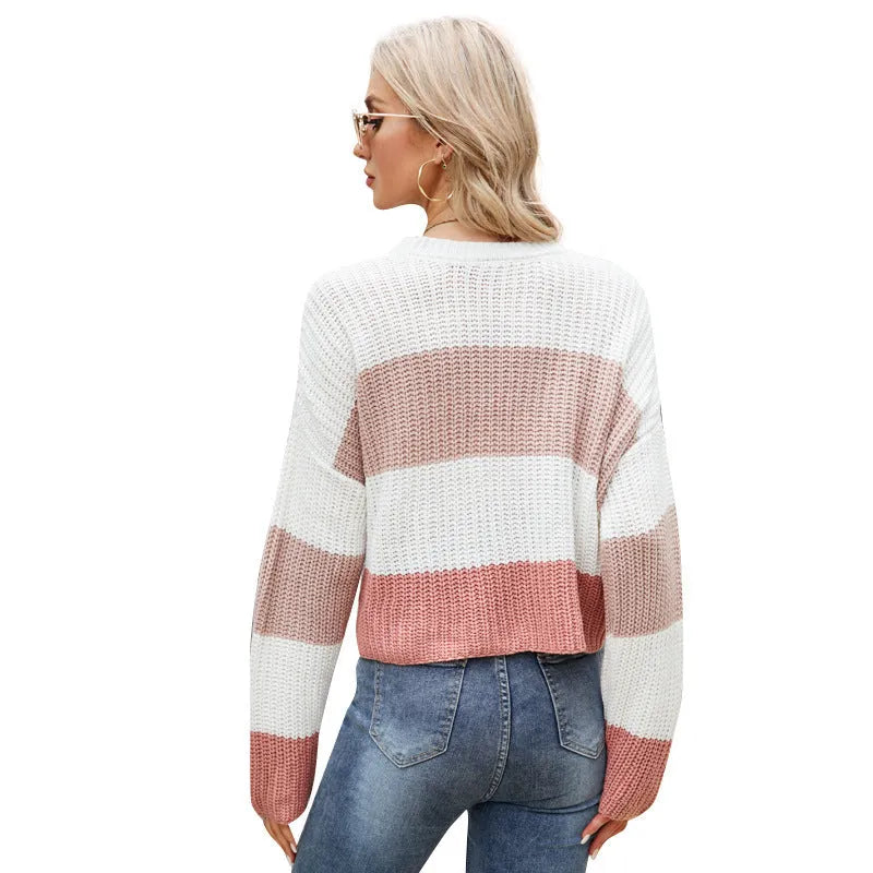 Women's striped casual pullover with 40cm length and loose fit in acrylic fabric