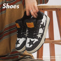 A pair of denim skateboard shoes with a flat rubber sole and lace-up front, shown in a solid colour.