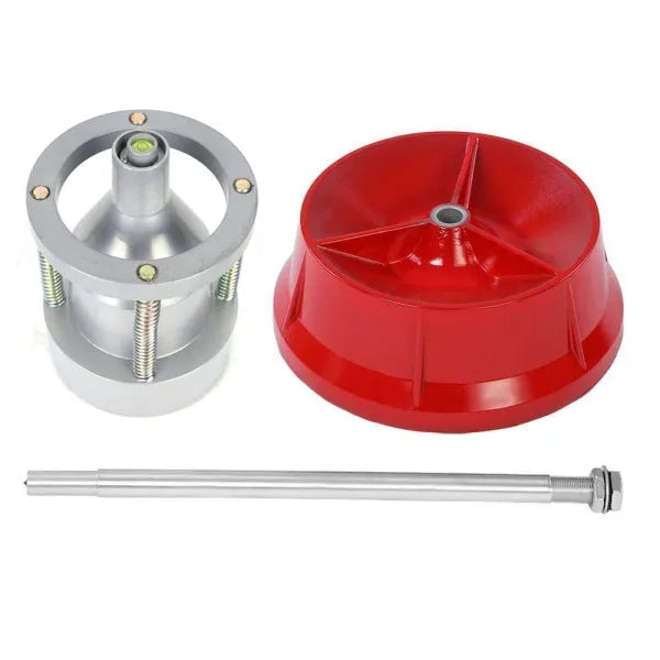 Portable aluminium hub balancer for car and truck tyres with 1.5 to 4 inch hub range on enamel-finished base.