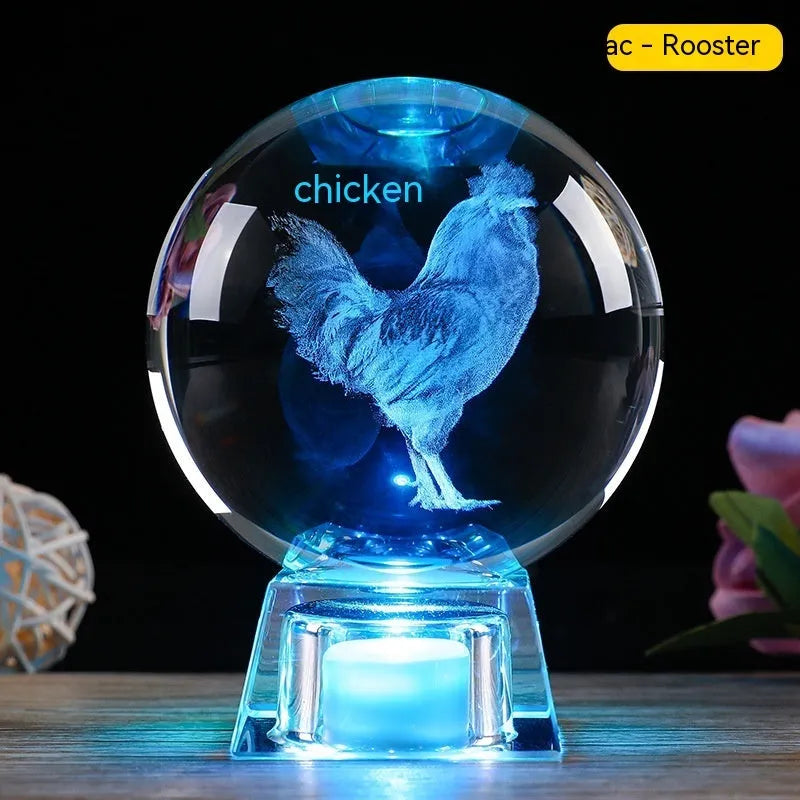 White crystal ball zodiac lamp with Chinese style design and electronic base showing zodiac symbol