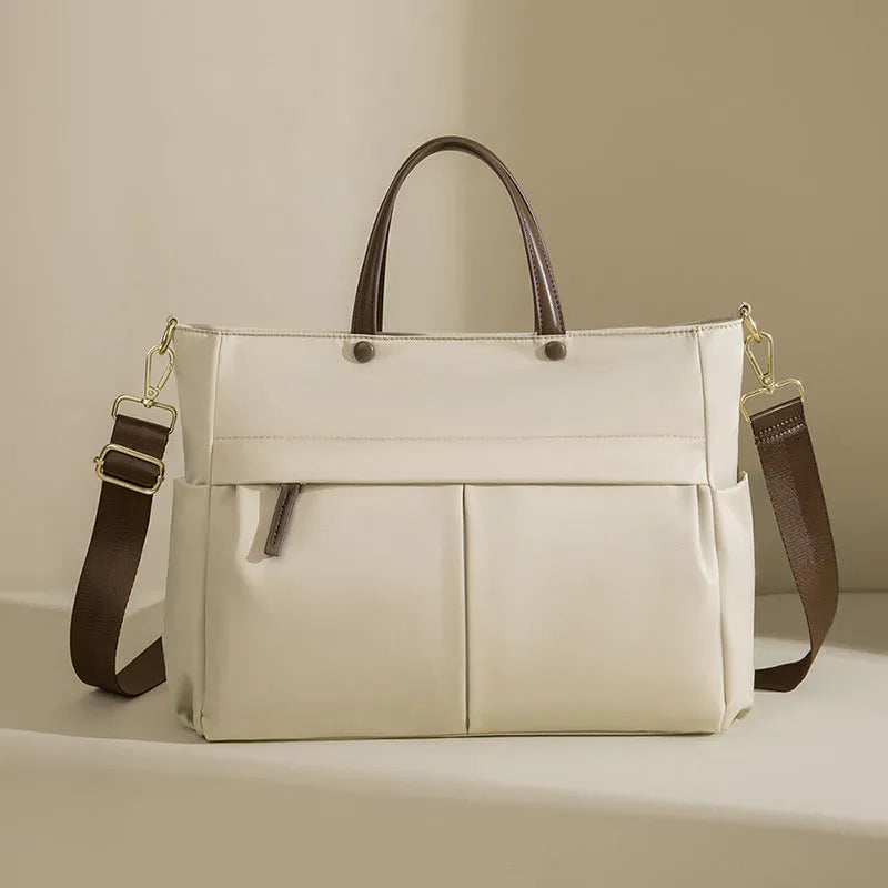 Women's Oxford cloth briefcase in urban simplicity style with contrast stitching and portable handle