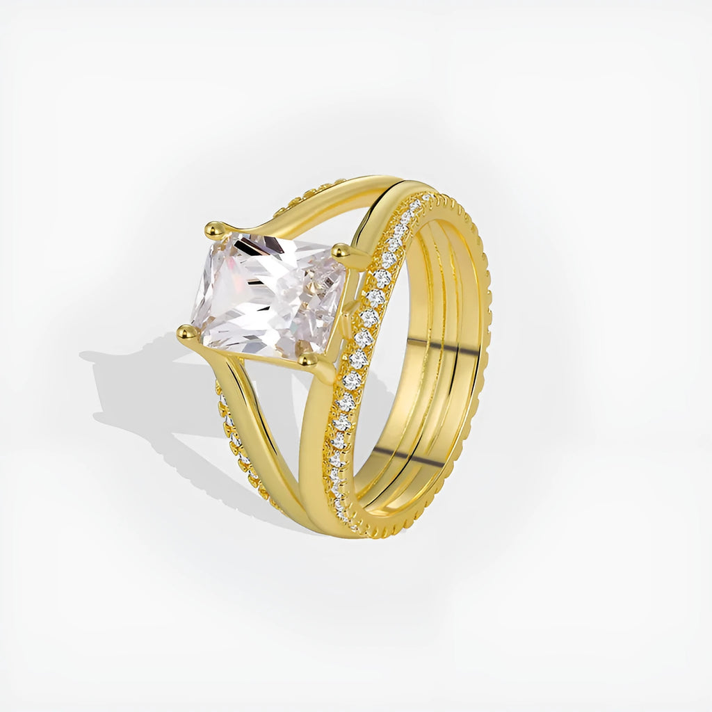 Gold geometric women's ring with square zircon stone in European sizes 6 to 9