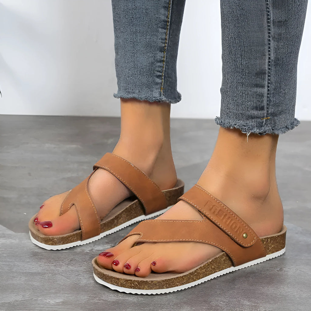 Flat toe ring thick-soled flip-flops in artificial PU with foam sole, shown in blue colour