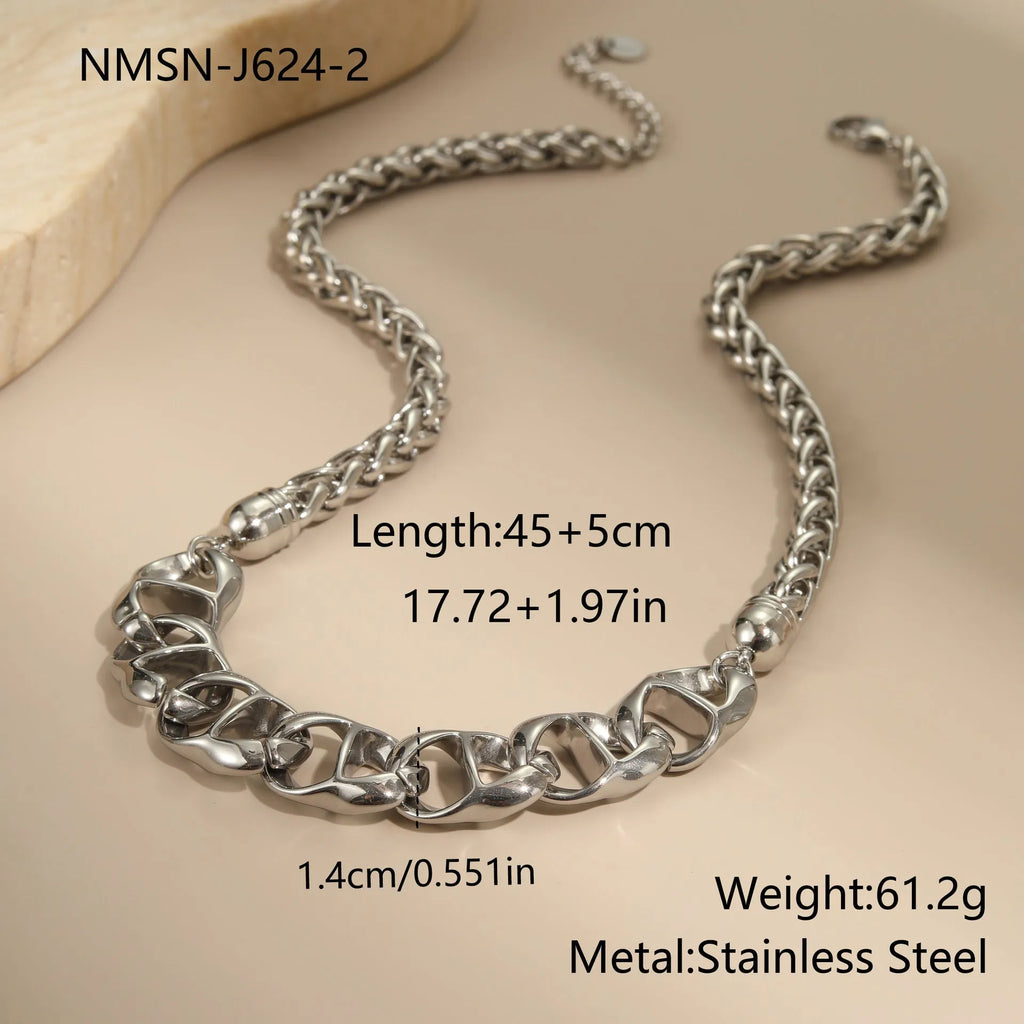 Gold plated stainless steel necklace with geometric pendant and regular chain for women