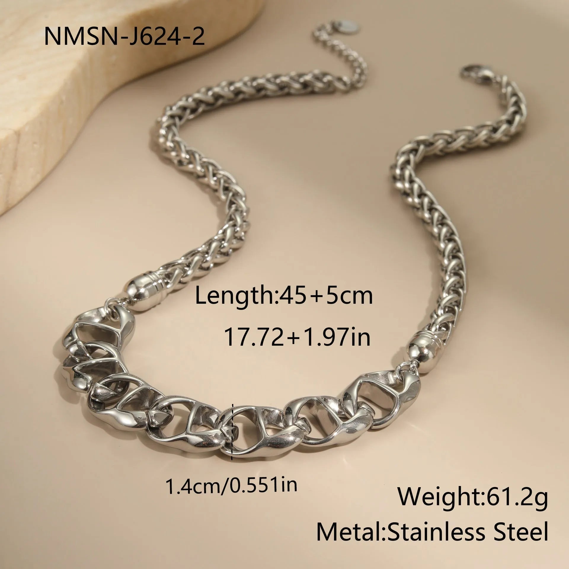 Gold plated stainless steel necklace with geometric pendant and regular chain for women