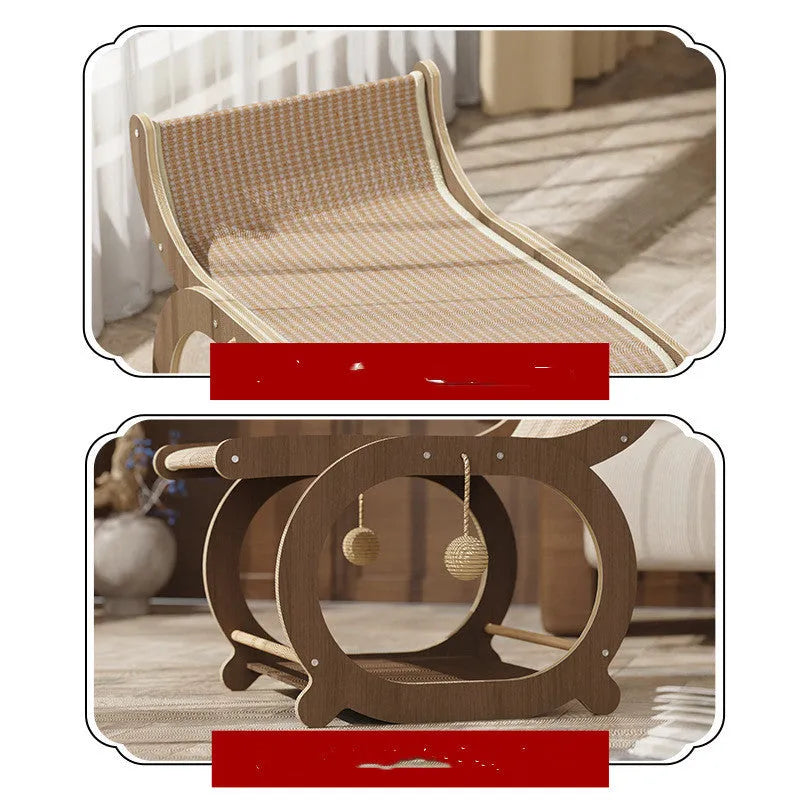Solid wood sisal cat scratch mat and bed in walnut or wood colour