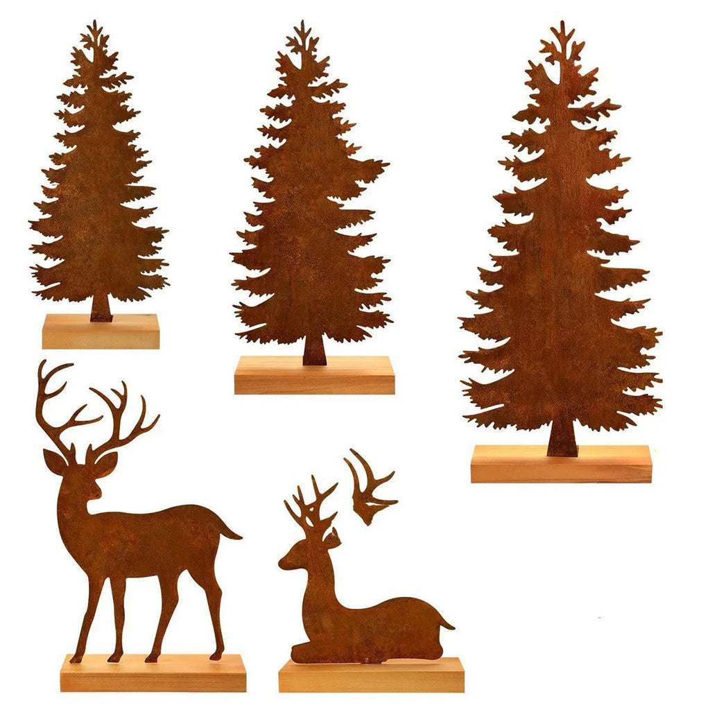 Set of three metal rusty Christmas tree elk decorations with American style iron finish