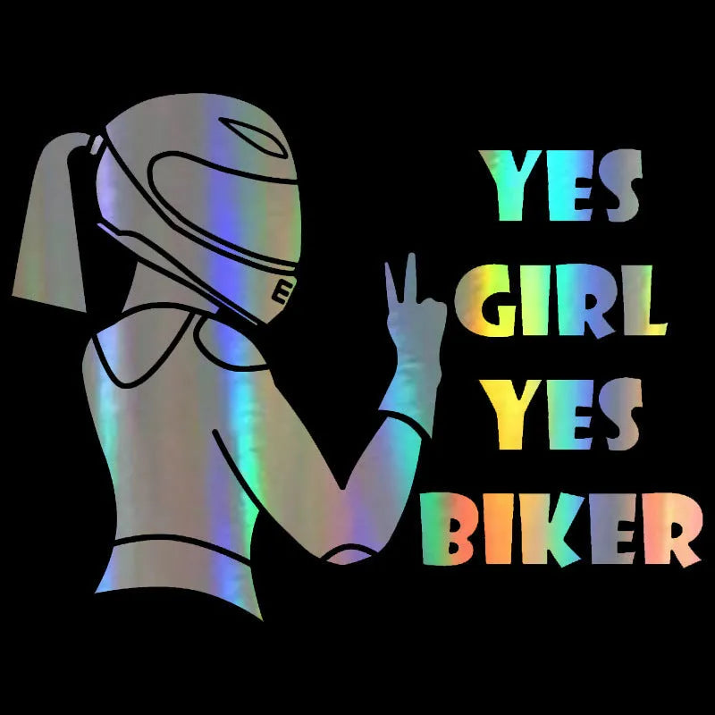 Cool girl rider character car waterproof sticker in black, white, and laser colours