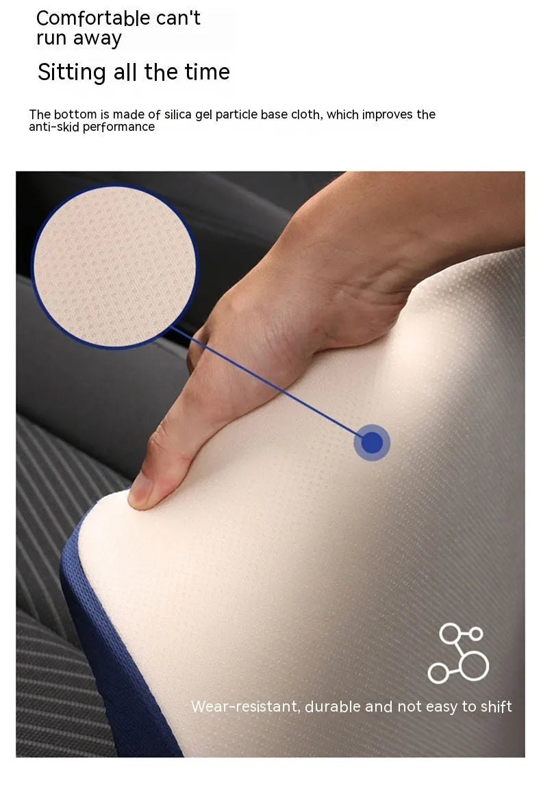 Black car seat heightening cushion with thick 6cm foam build on a car seat