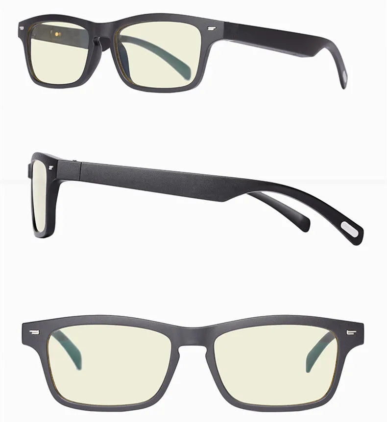 Smart glasses with semi-open Bluetooth speakers, PC+ABS frame, and protective lenses