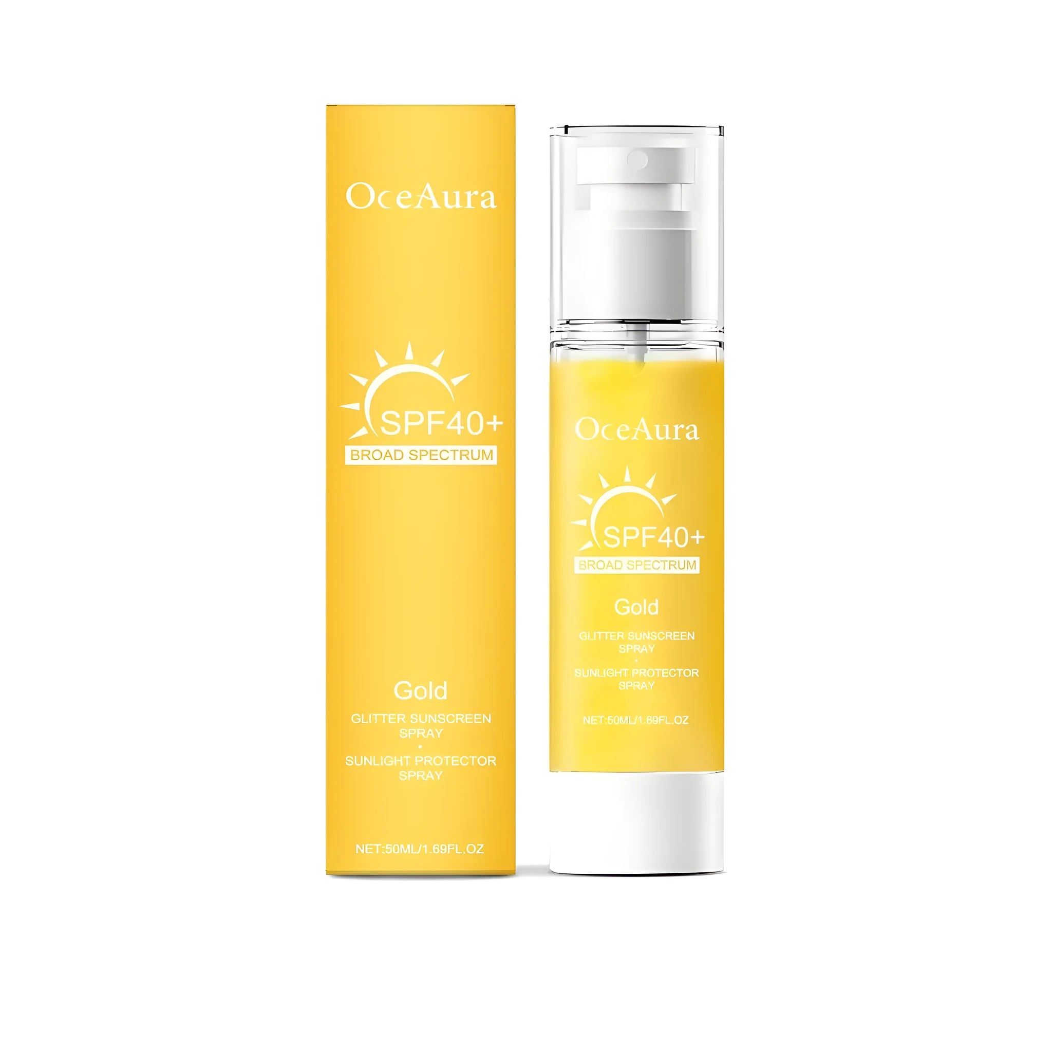 Shiny Sunscreen Spray 50ml canister on a light background.