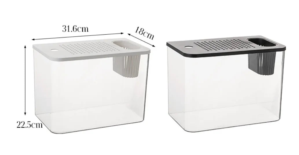 Medium size plastic betta fish tank with lid in black or white colour measuring 32x18.5x23cm