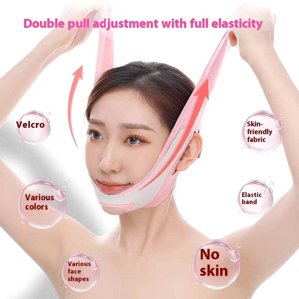 Far infrared elastic V face bandage facial care tool in black or pink