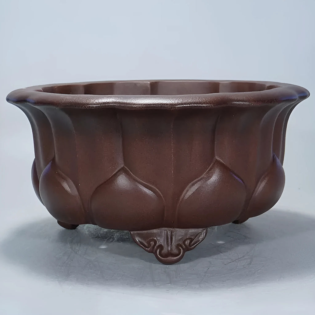 Purple sand flowerpot with petal basin design, antique red mud finish, measuring 37x37x20cm
