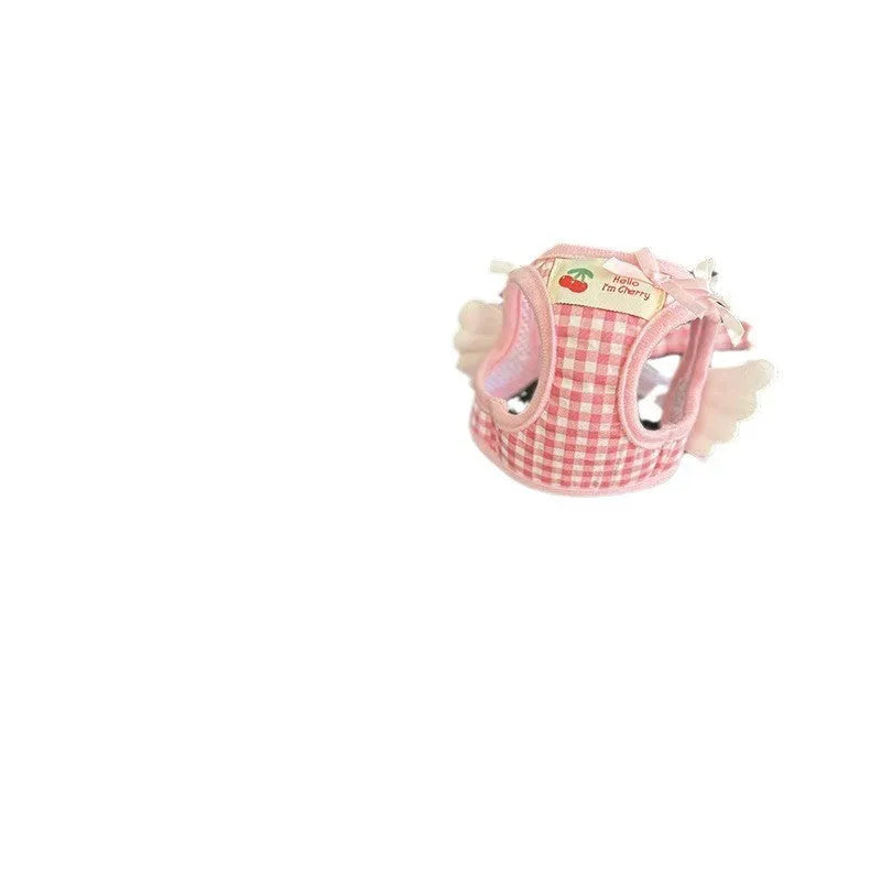 Cotton chest-back hand holding rope for small dogs in pink or black with adjustable sizing
