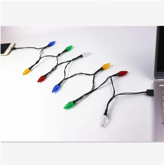 Green Christmas LED USB charging cable with 10 flashing lights for device charging and room decoration