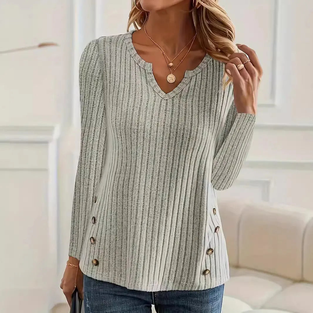Casual solid colour button sweater in black or grey green with regular sleeves