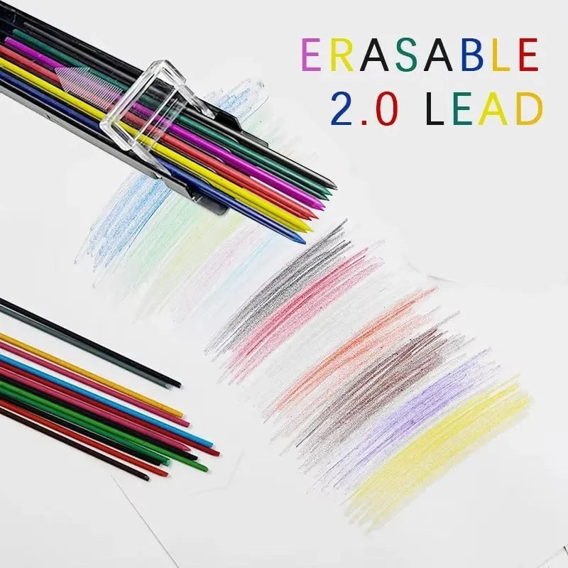 Box of 12 mechanical pencil lead refills in rainbow colours with 0.5mm diameter for drawing and writing