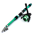 Children's fishing rod with pole and wheel in blue, green, red, or yellow colours