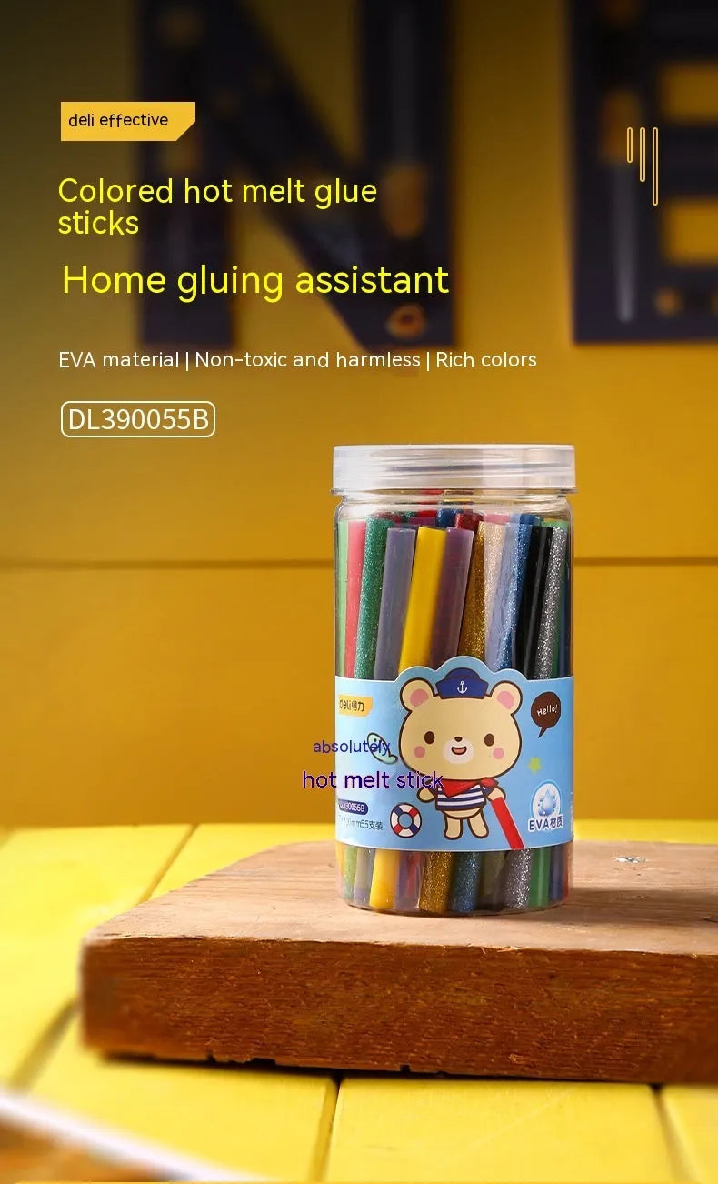Transparent hot melt glue sticks, 7mm diameter, 55-piece set in packaging