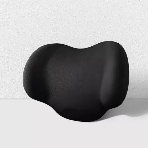 Black memory cotton car seat cushion shown as a headrest and a separate back support piece on a car seat.