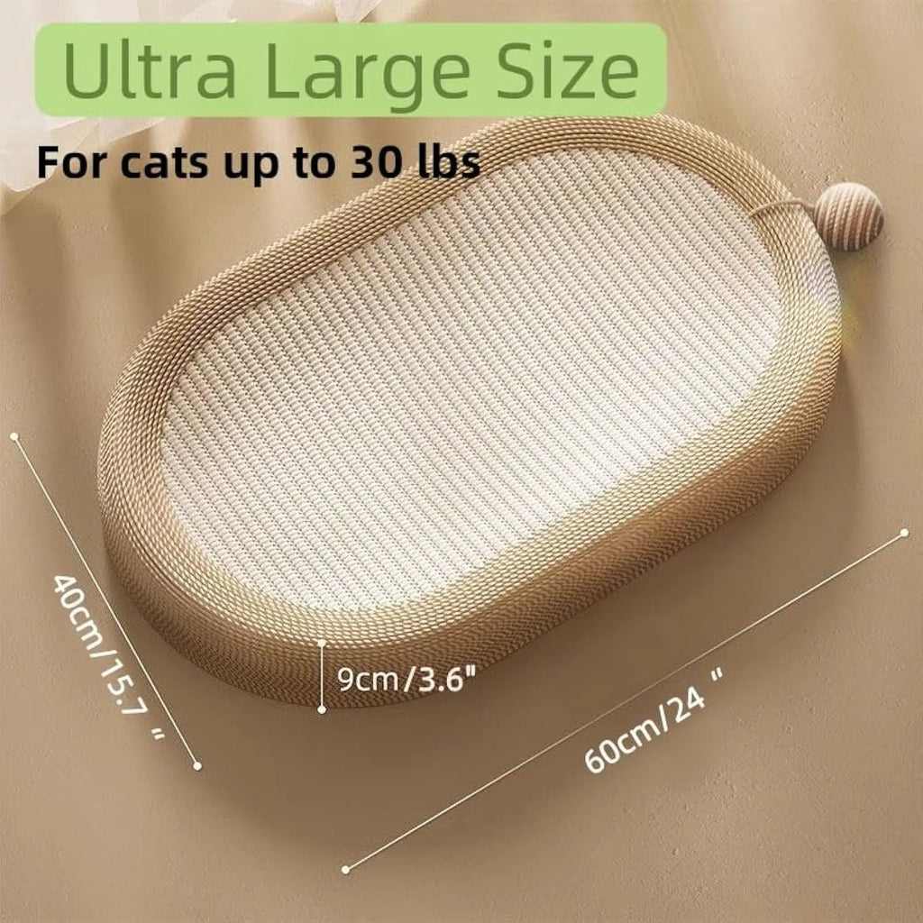 Ultra large natural sisal cat scratching board with integrated lounging platform in L or XL sizes