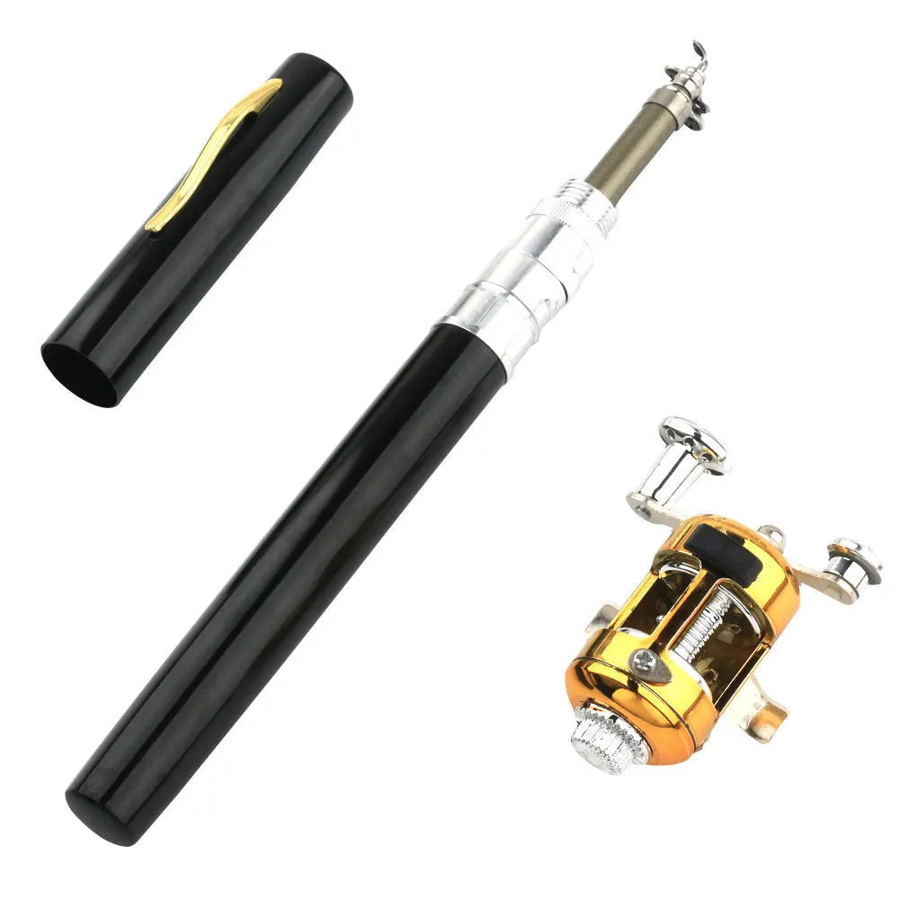 Compact telescopic pocket fishing rod kit collapsed to 20.5cm with gold reel for stream fishing